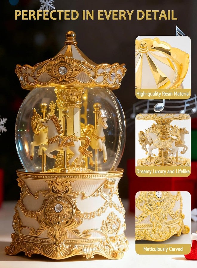 صندوق موسيقي على شكل كرة ثلجية عتيقة مع حصان دوار ذهبي - زينة عيد الميلاد الكلاسيكية الموسيقية التي تعمل بالبطارية، مناسبة للأطفال والنساء وهواة جمع التحف - Image 4